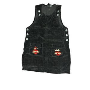 Vintage Mickey Unlimited Disney Kids Black Velvet Overall Dress Size 12